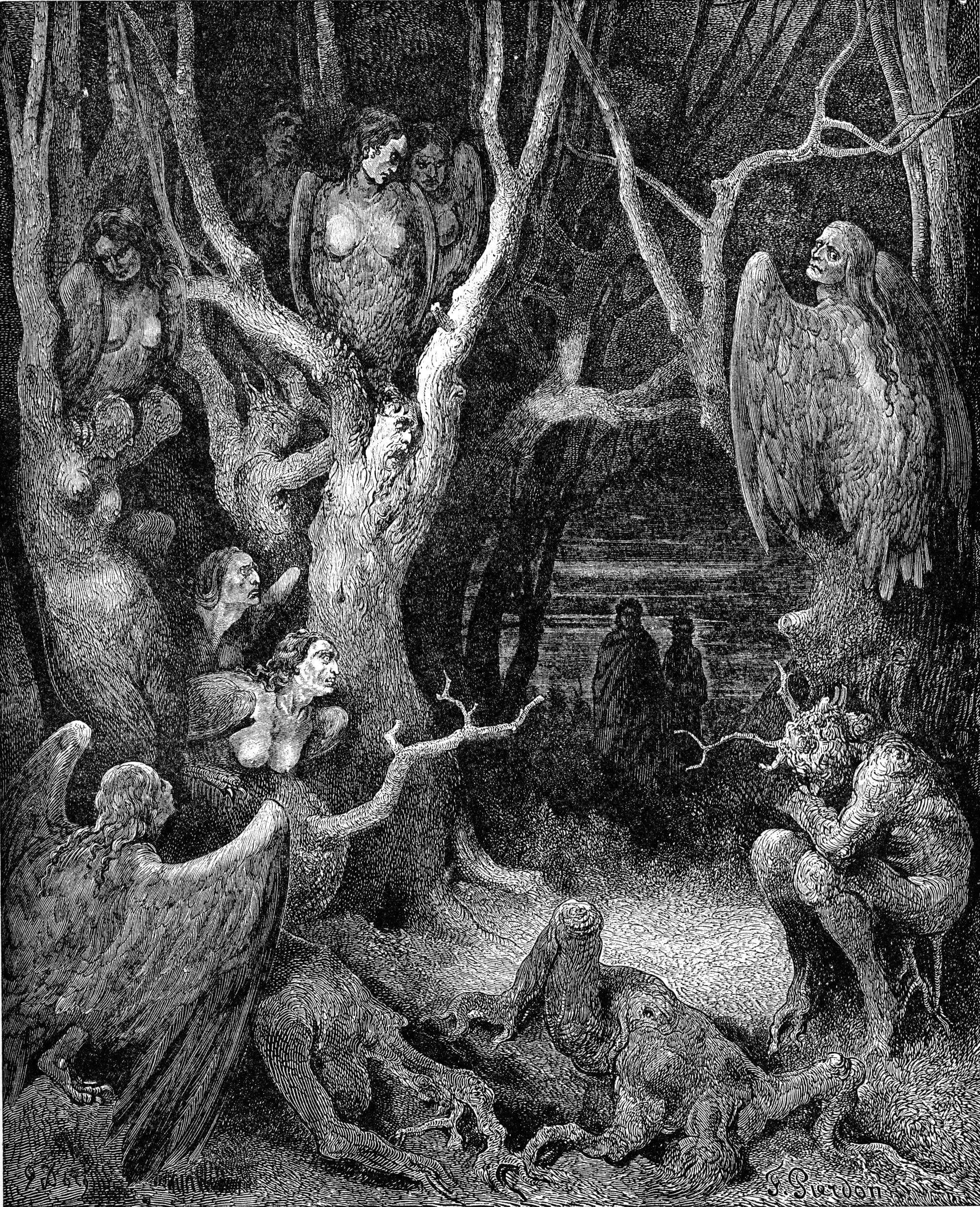 Gustave Doré, The Inferno and Harpies, Canto 13,&nbsp;etching print